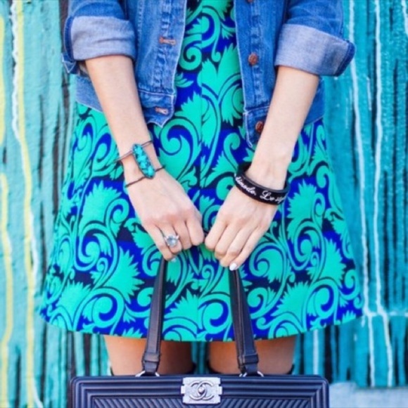 J. CREW Green Navy Vineyard Jacquard Print Dress - Picture 6 of 6